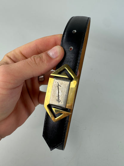 Vintage Givenchy 4G Logo Leather Belt Black Gold
