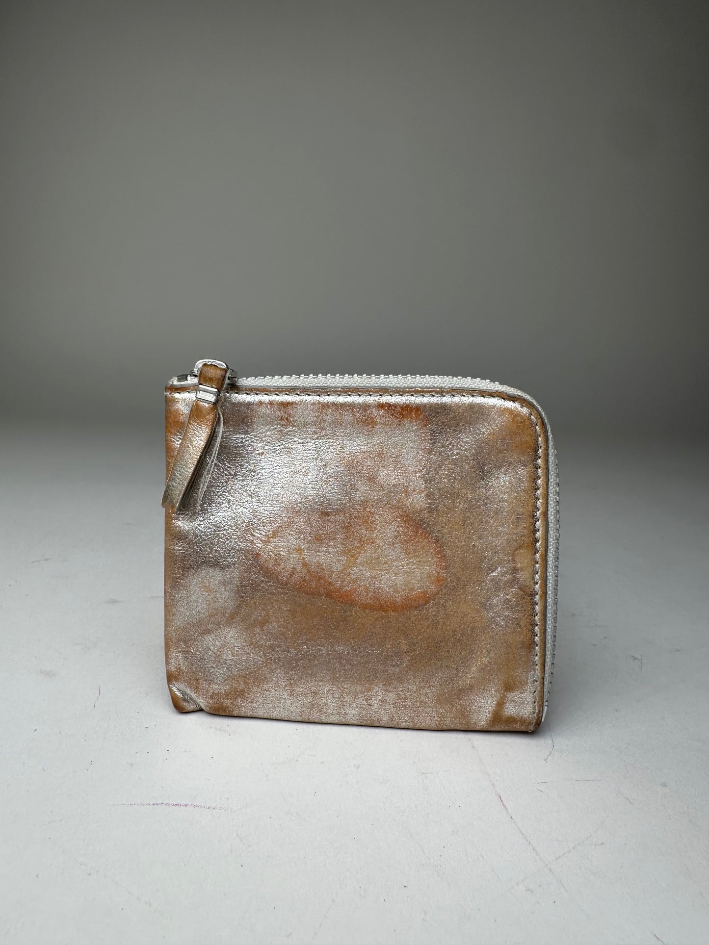 Vintage Comme Des Garçons Silver Edge Leather Zip Card Holder Silver Bronze