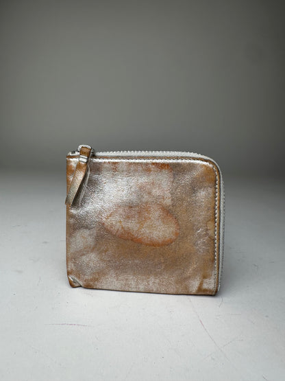 Vintage Comme Des Garçons Silver Edge Leather Zip Card Holder Silver Bronze