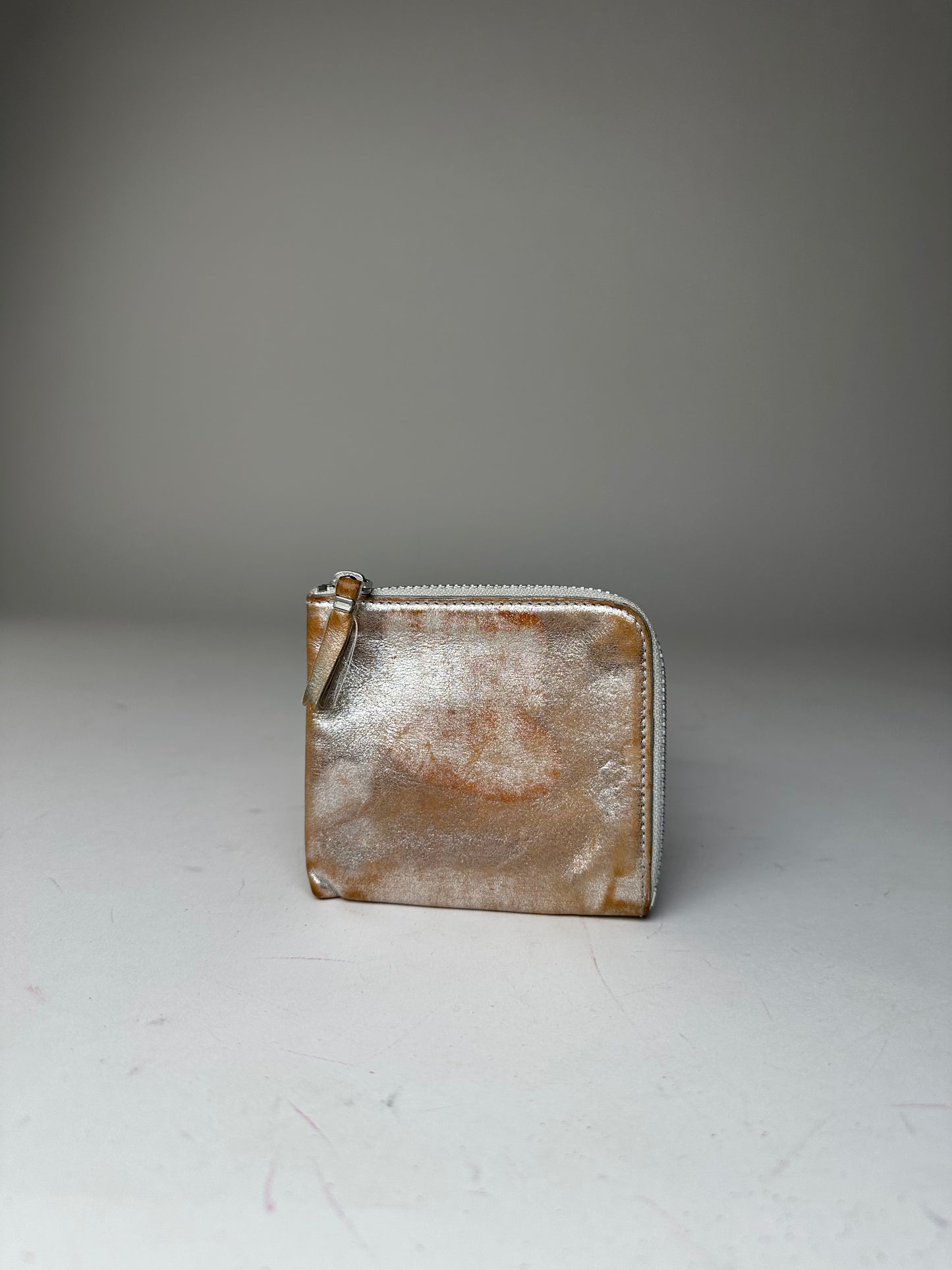 Vintage Comme Des Garçons Silver Edge Leather Zip Card Holder Silver Bronze