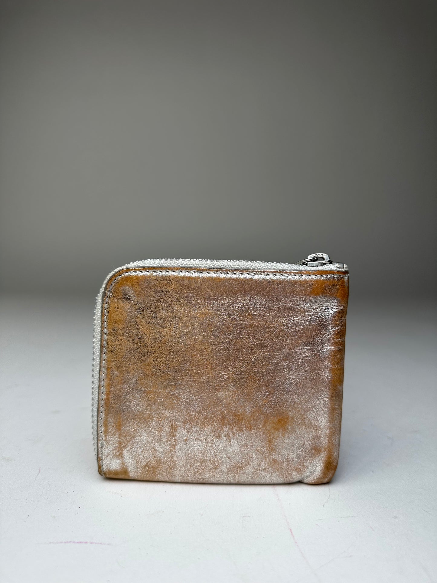 Vintage Comme Des Garçons Silver Edge Leather Zip Card Holder Silver Bronze