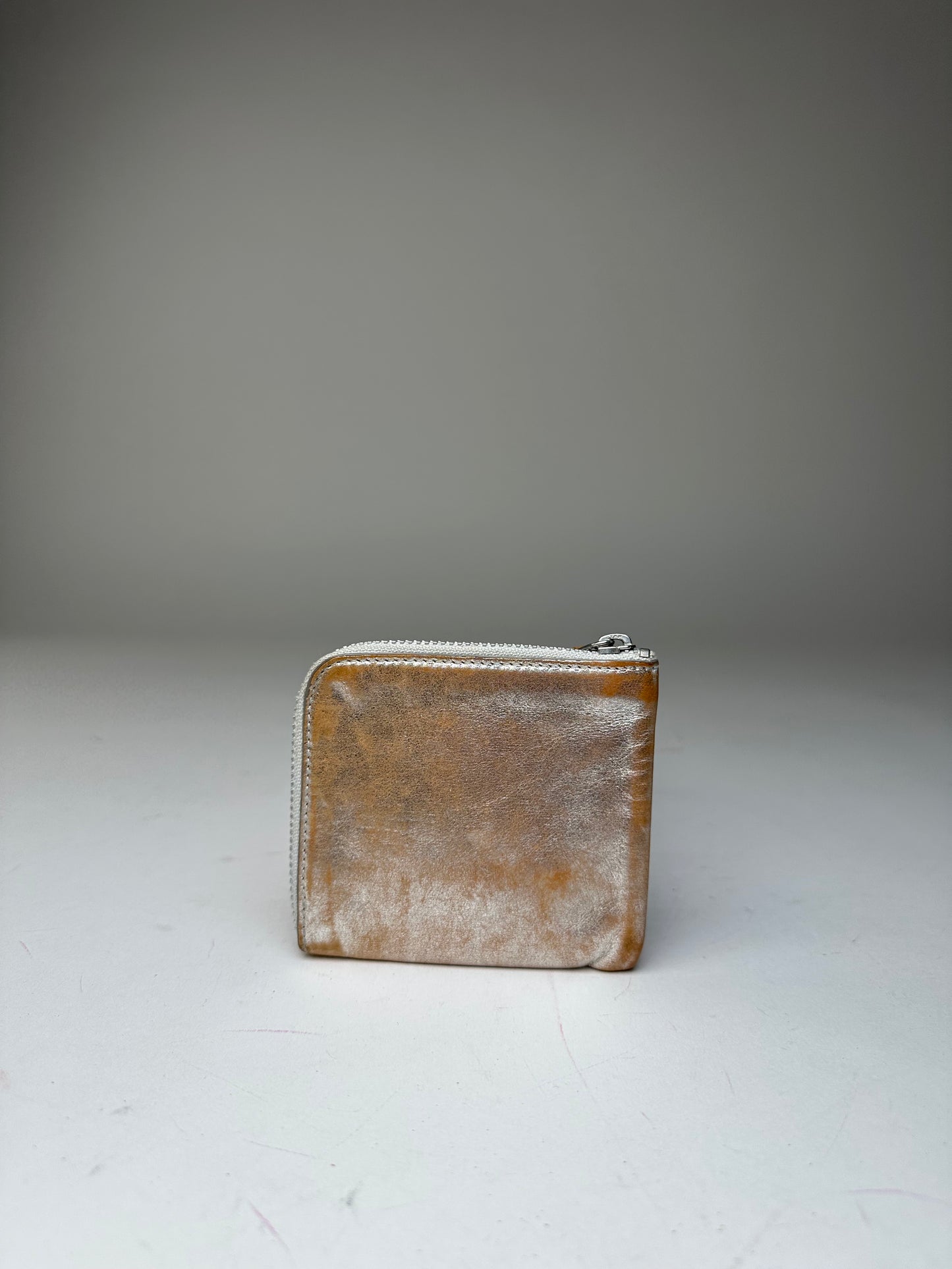 Vintage Comme Des Garçons Silver Edge Leather Zip Card Holder Silver Bronze