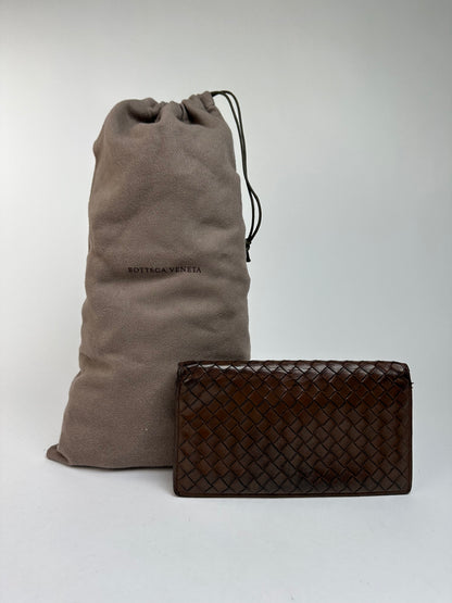 Vintage Bottega Veneta Intrecciato Bifold Wallet Early 2000s Dark Brown