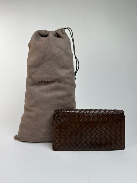 Vintage Bottega Veneta Intrecciato Bifold Wallet Early 2000s Dark Brown