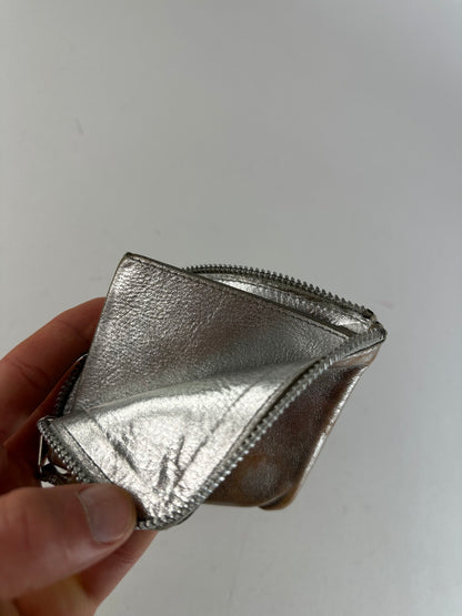 Vintage Comme Des Garçons Silver Edge Leather Zip Card Holder Silver Bronze