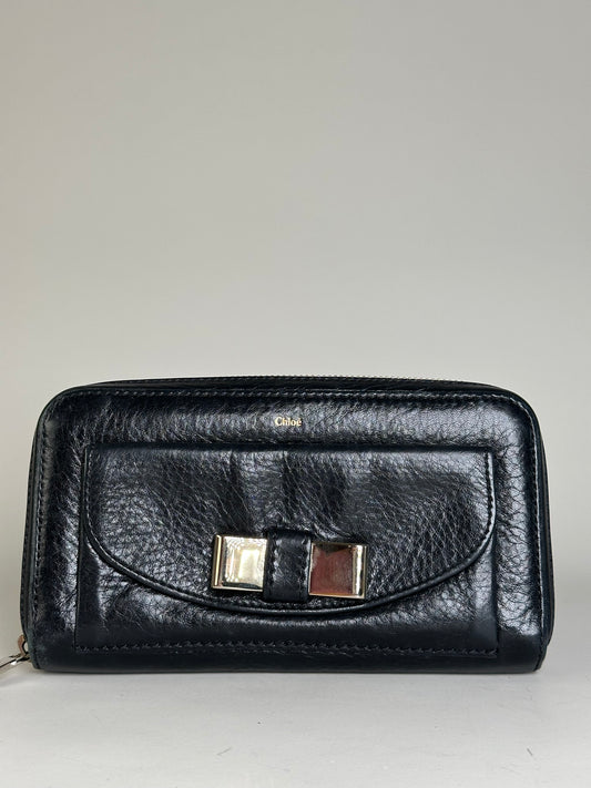 Vintage Chloe Leather Long Wallet Black Silver