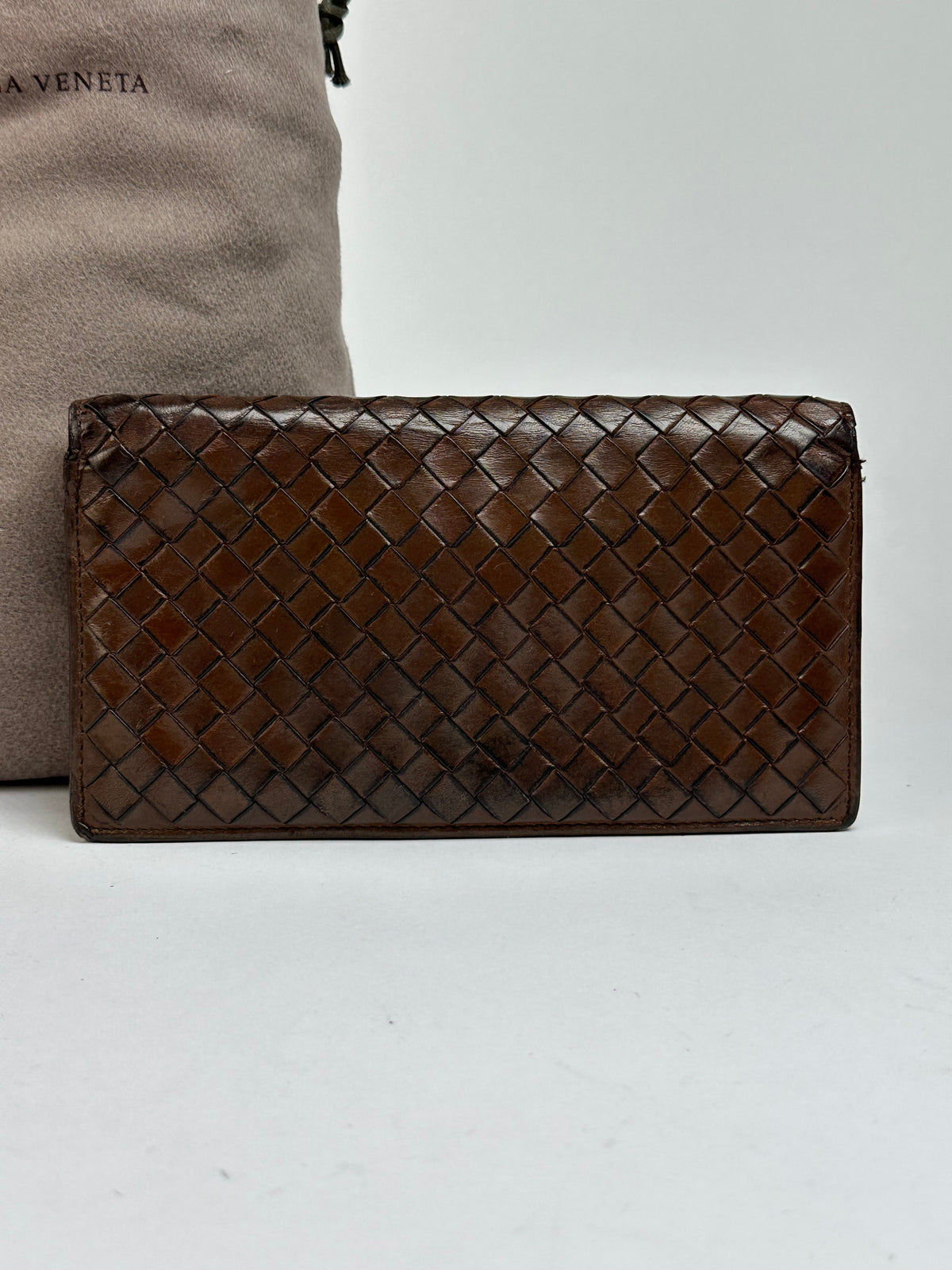 Vintage Bottega Veneta Intrecciato Bifold Wallet Early 2000s Dark Brown