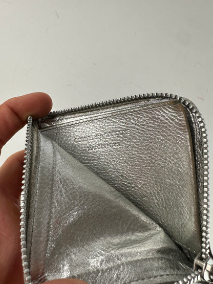 Vintage Comme Des Garçons Silver Edge Leather Zip Card Holder Silver Bronze