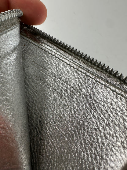 Vintage Comme Des Garçons Silver Edge Leather Zip Card Holder Silver Bronze