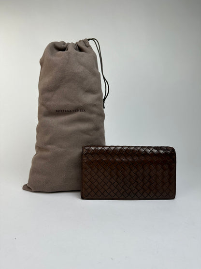 Vintage Bottega Veneta Intrecciato Bifold Wallet Early 2000s Dark Brown