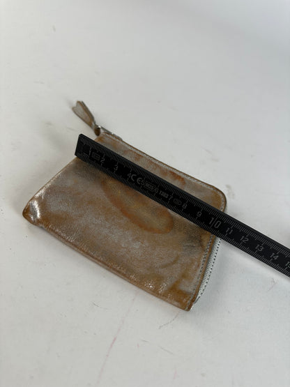 Vintage Comme Des Garçons Silver Edge Leather Zip Card Holder Silver Bronze