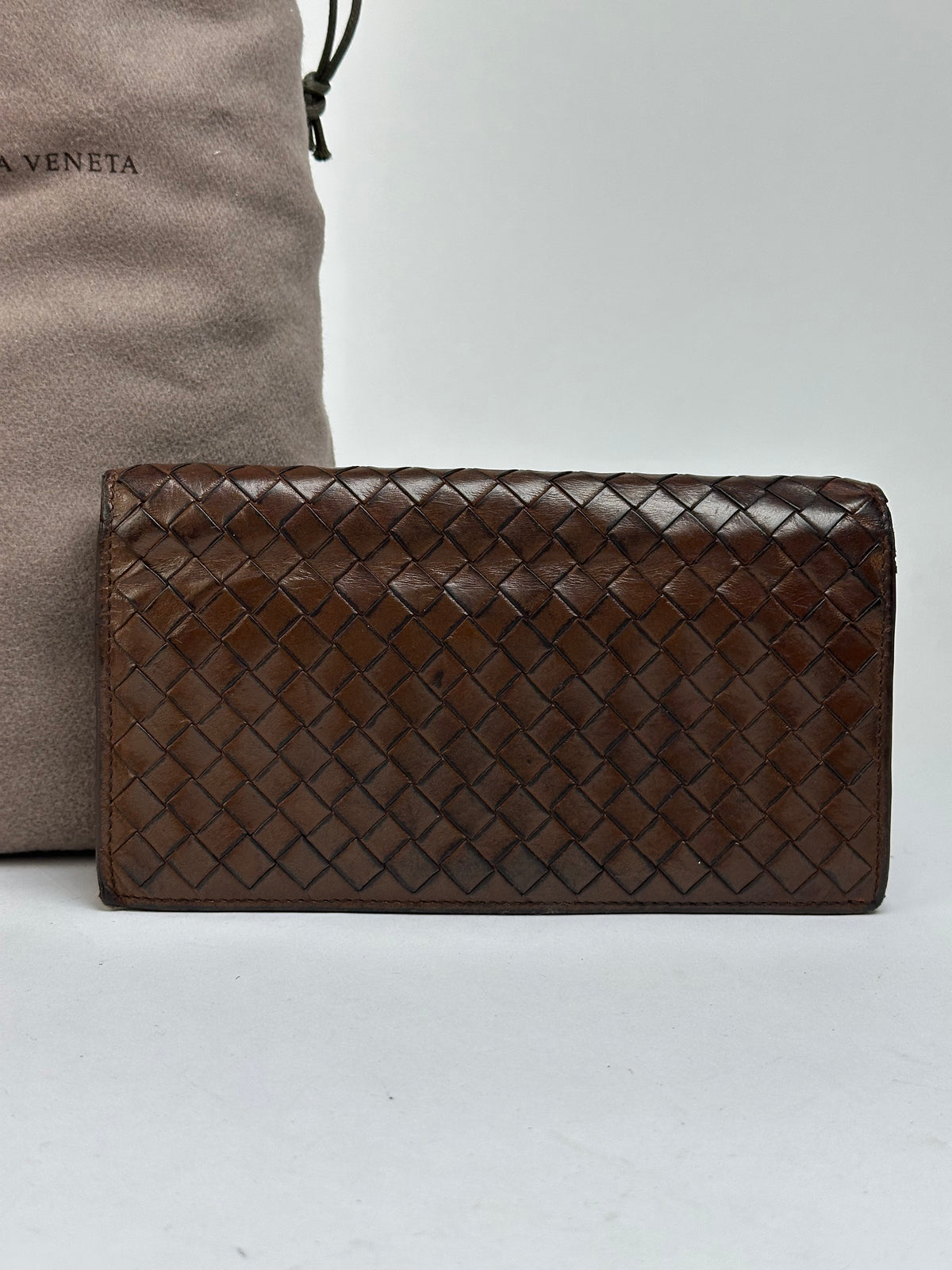Vintage Bottega Veneta Intrecciato Bifold Wallet Early 2000s Dark Brown