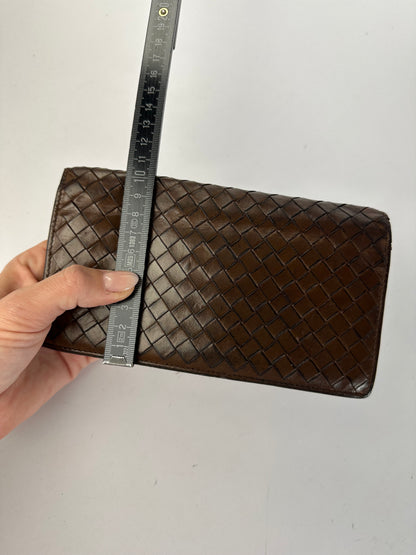 Vintage Bottega Veneta Intrecciato Bifold Wallet Early 2000s Dark Brown