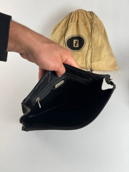 Pochette vintage Fendi FF en cuir marron