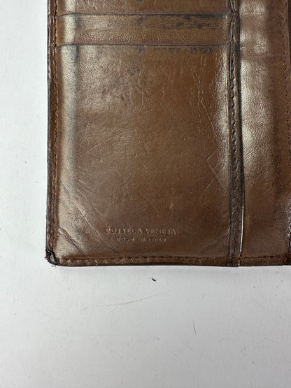 Vintage Bottega Veneta Intrecciato Bifold Wallet Early 2000s Dark Brown