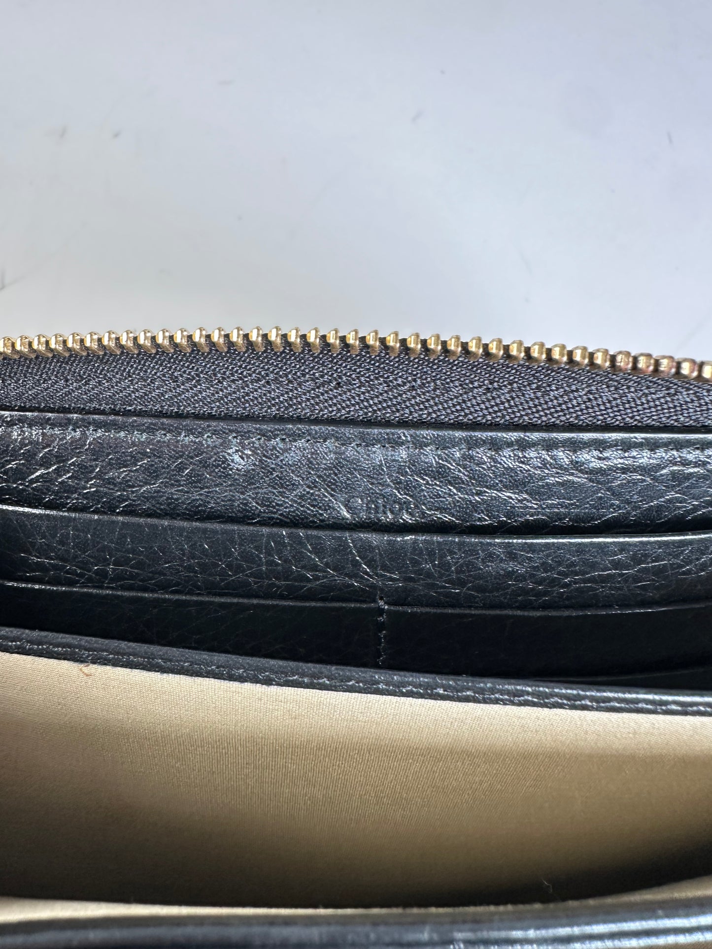 Vintage Chloe Leather Long Wallet Black Silver
