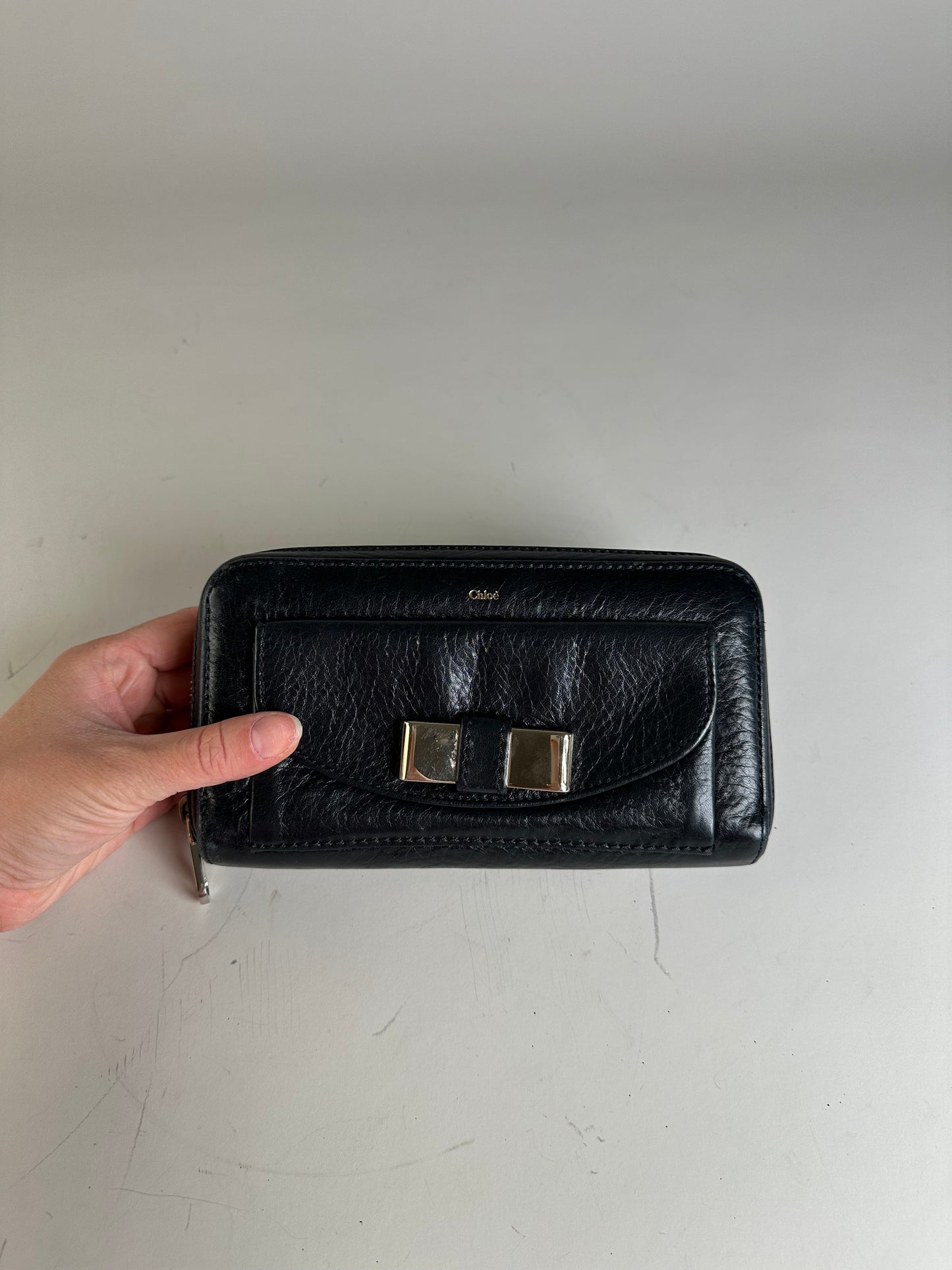 Vintage Chloe Leather Long Wallet Black Silver