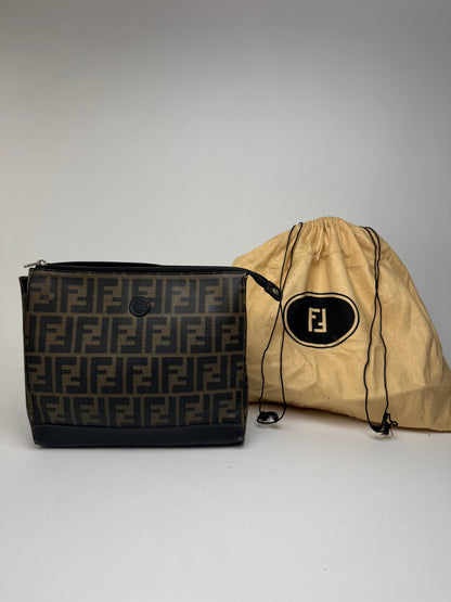 Pochette vintage Fendi FF en cuir marron