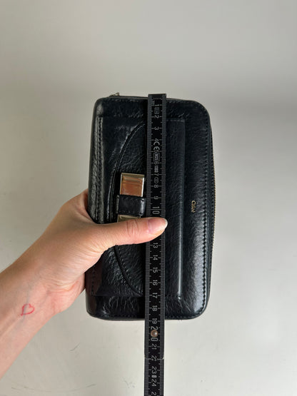 Vintage Chloe Leather Long Wallet Black Silver