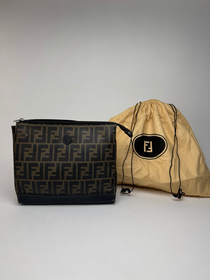 Pochette vintage Fendi FF en cuir marron