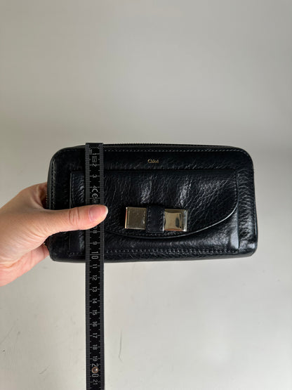 Vintage Chloe Leather Long Wallet Black Silver