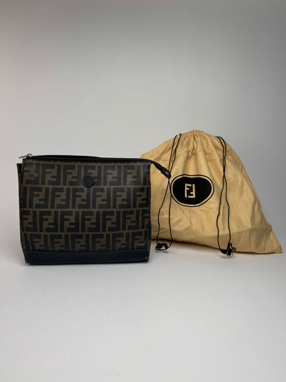 Pochette vintage Fendi FF en cuir marron