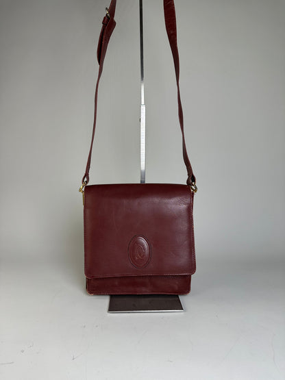 Vintage Cartier Leather Shoulder Bag Burgundy Gold