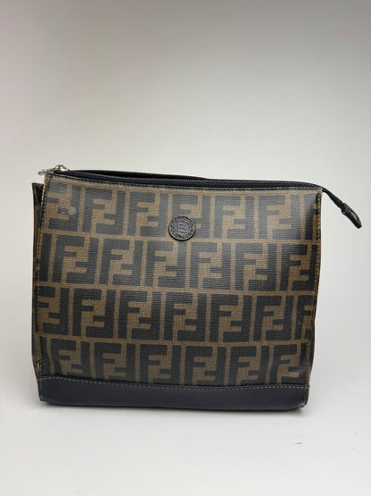 Pochette vintage Fendi FF en cuir marron
