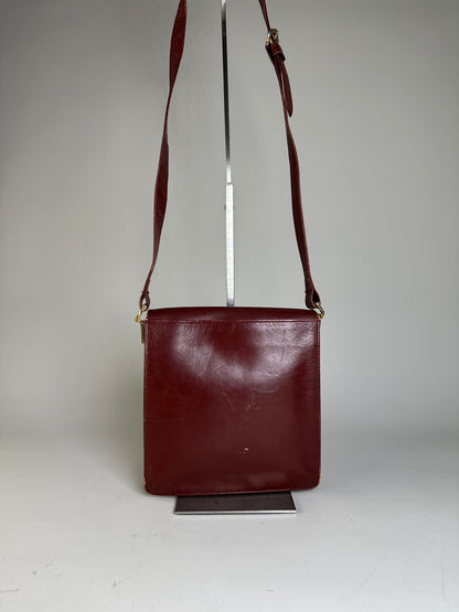 Vintage Cartier Leather Shoulder Bag Burgundy Gold