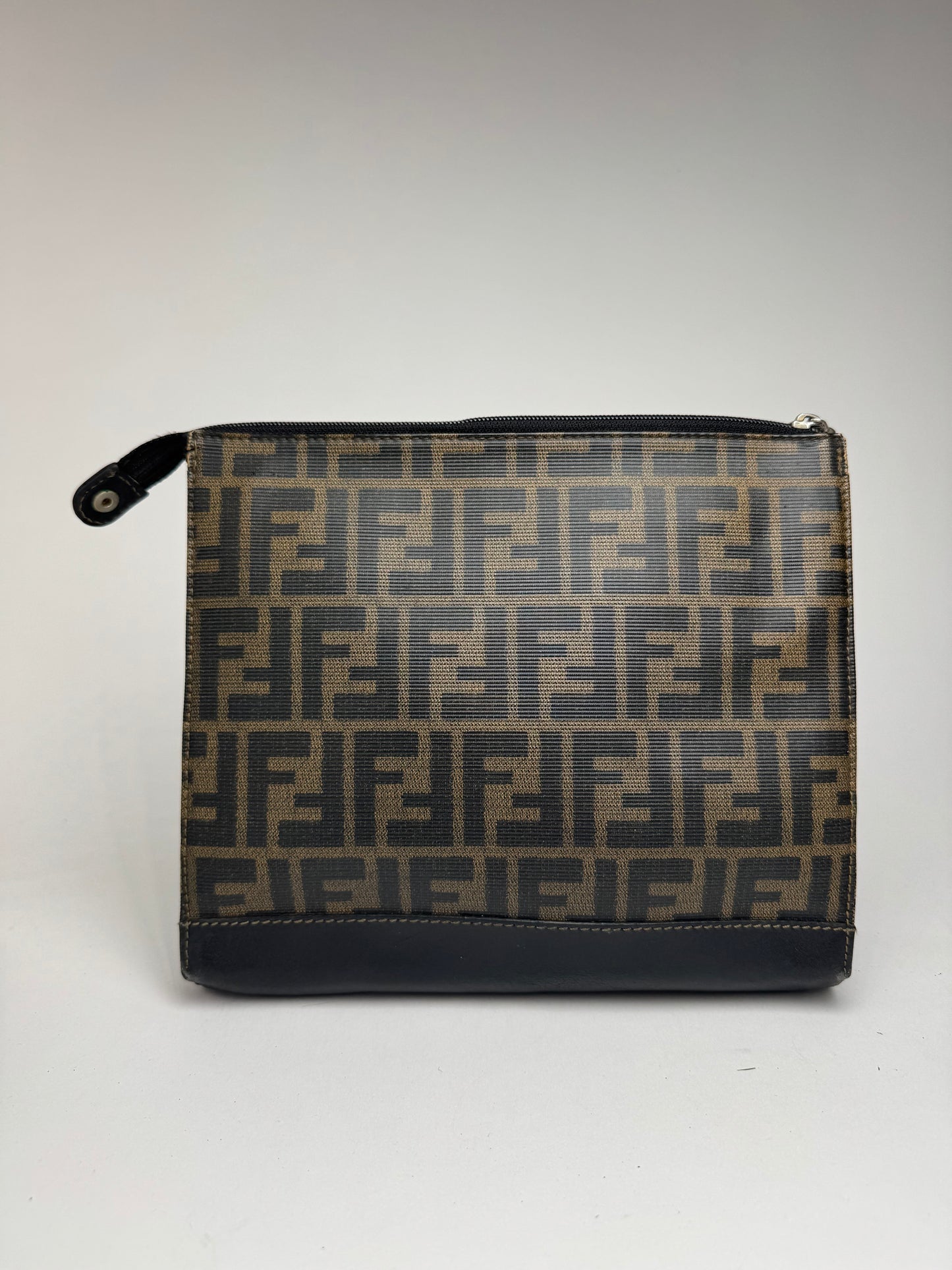 Pochette vintage Fendi FF en cuir marron