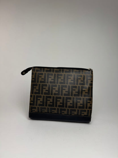 Pochette vintage Fendi FF en cuir marron