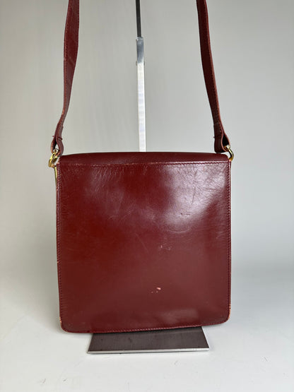 Vintage Cartier Leather Shoulder Bag Burgundy Gold