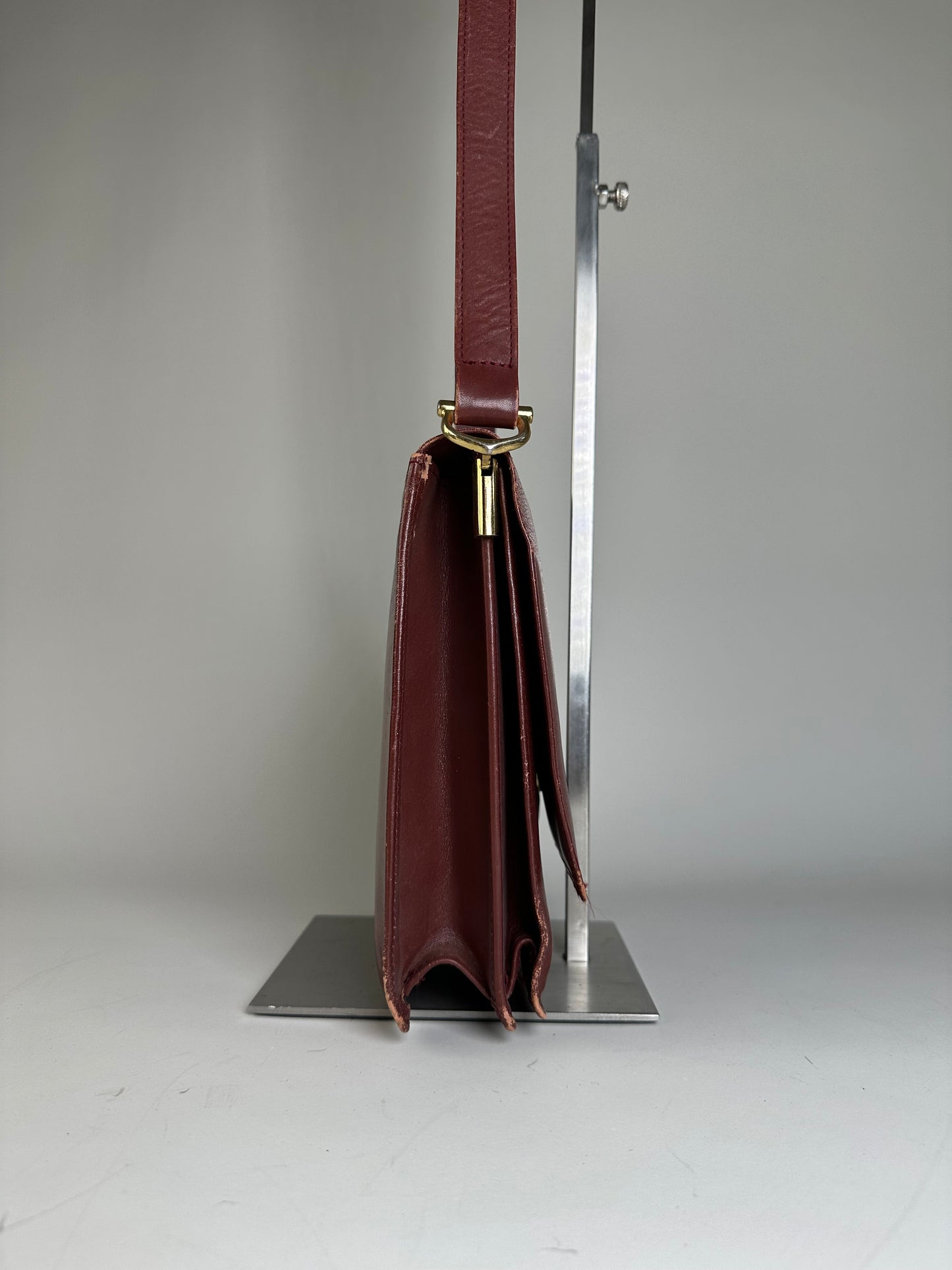 Vintage Cartier Leather Shoulder Bag Burgundy Gold