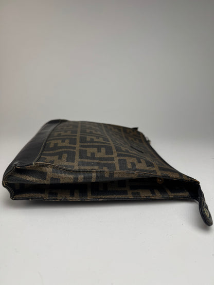 Pochette vintage Fendi FF en cuir marron