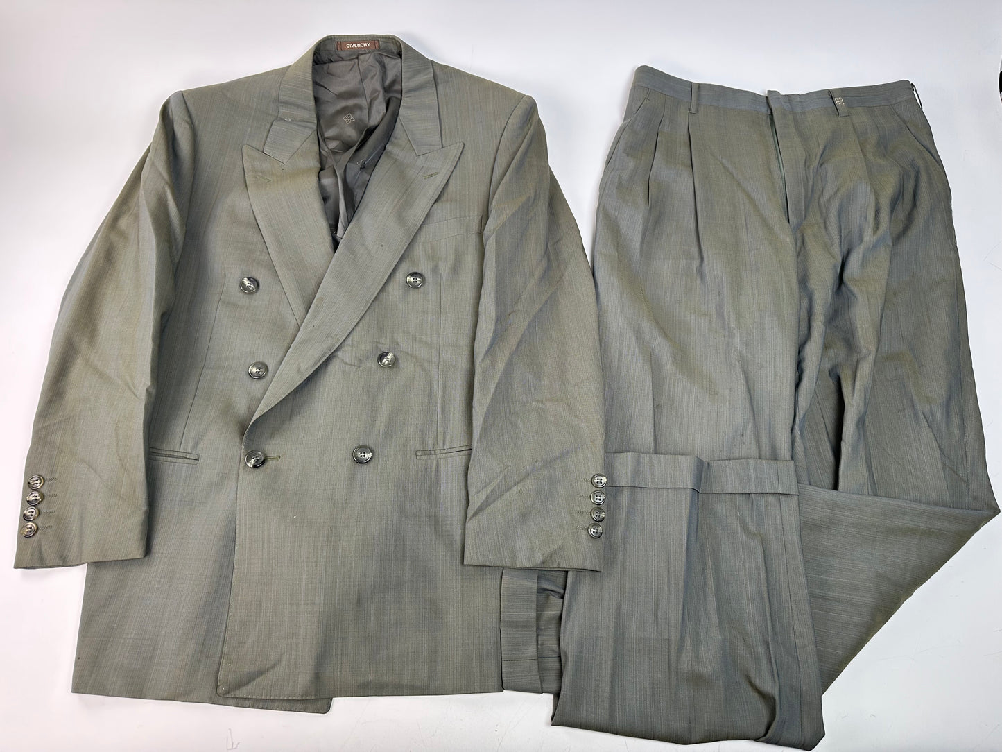 Vintage Givenchy Wool Silk Suit Grey Silver L