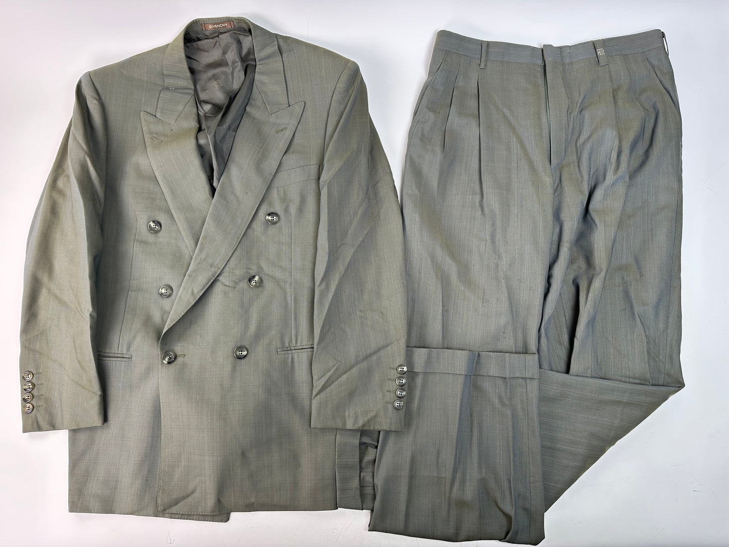 Vintage Givenchy Wool Silk Suit Grey Silver L