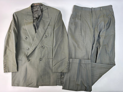 Vintage Givenchy Wool Silk Suit Grey Silver L