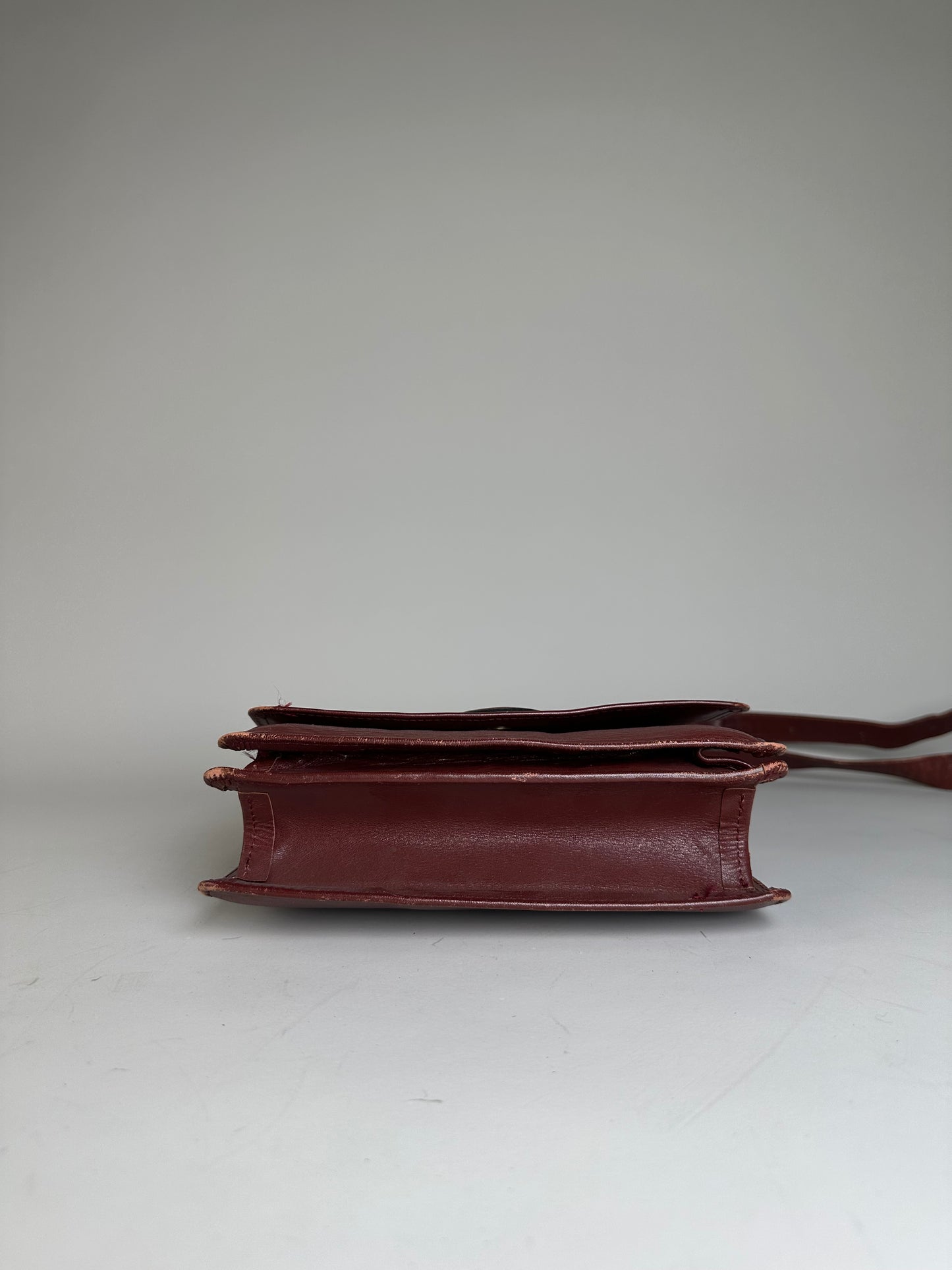 Vintage Cartier Leather Shoulder Bag Burgundy Gold