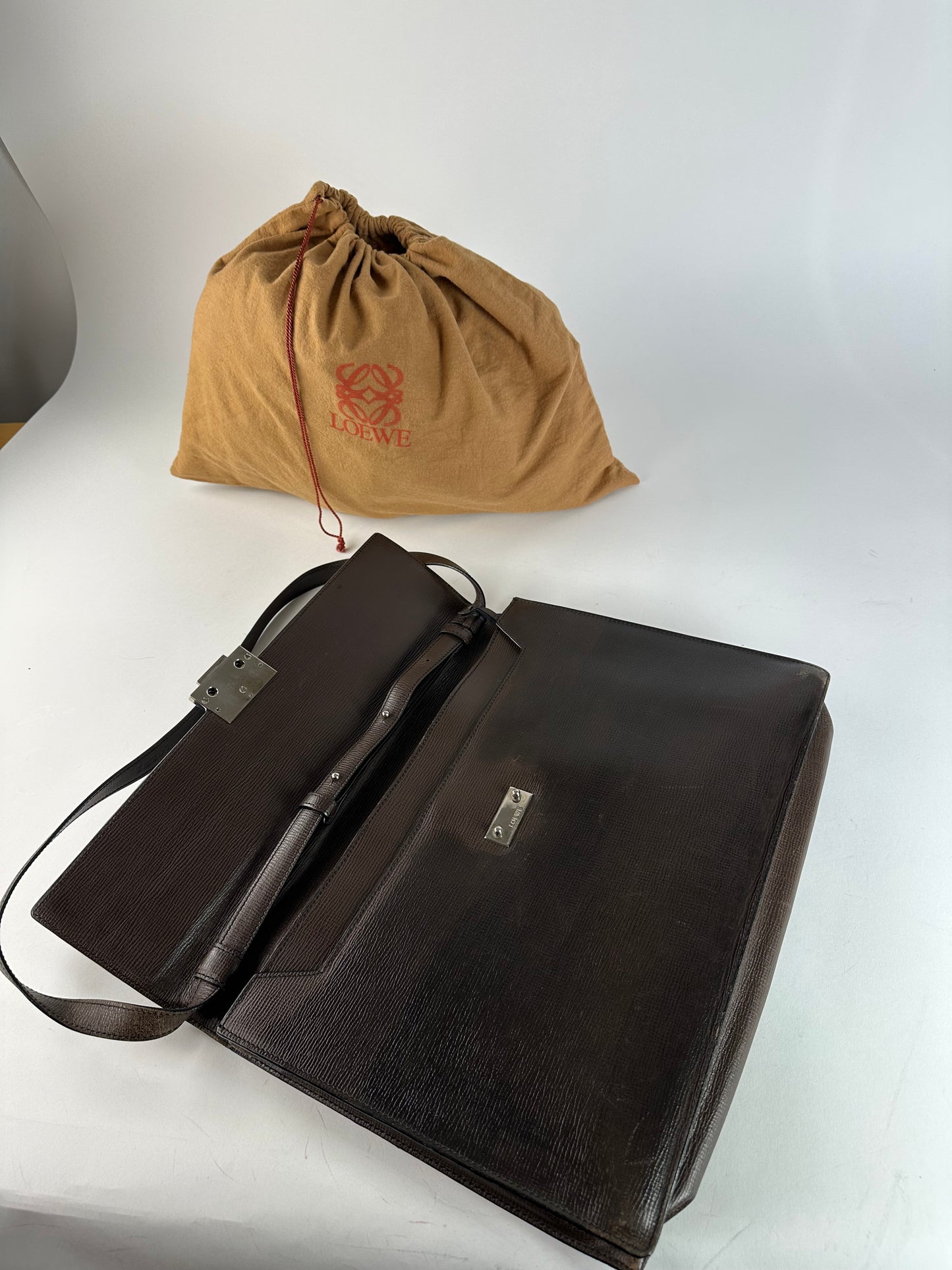 Vintage Loewe Madrid Leather 2Way Briefcase Dark Brown