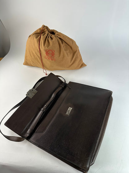 Vintage Loewe Madrid Leather 2Way Briefcase Dark Brown