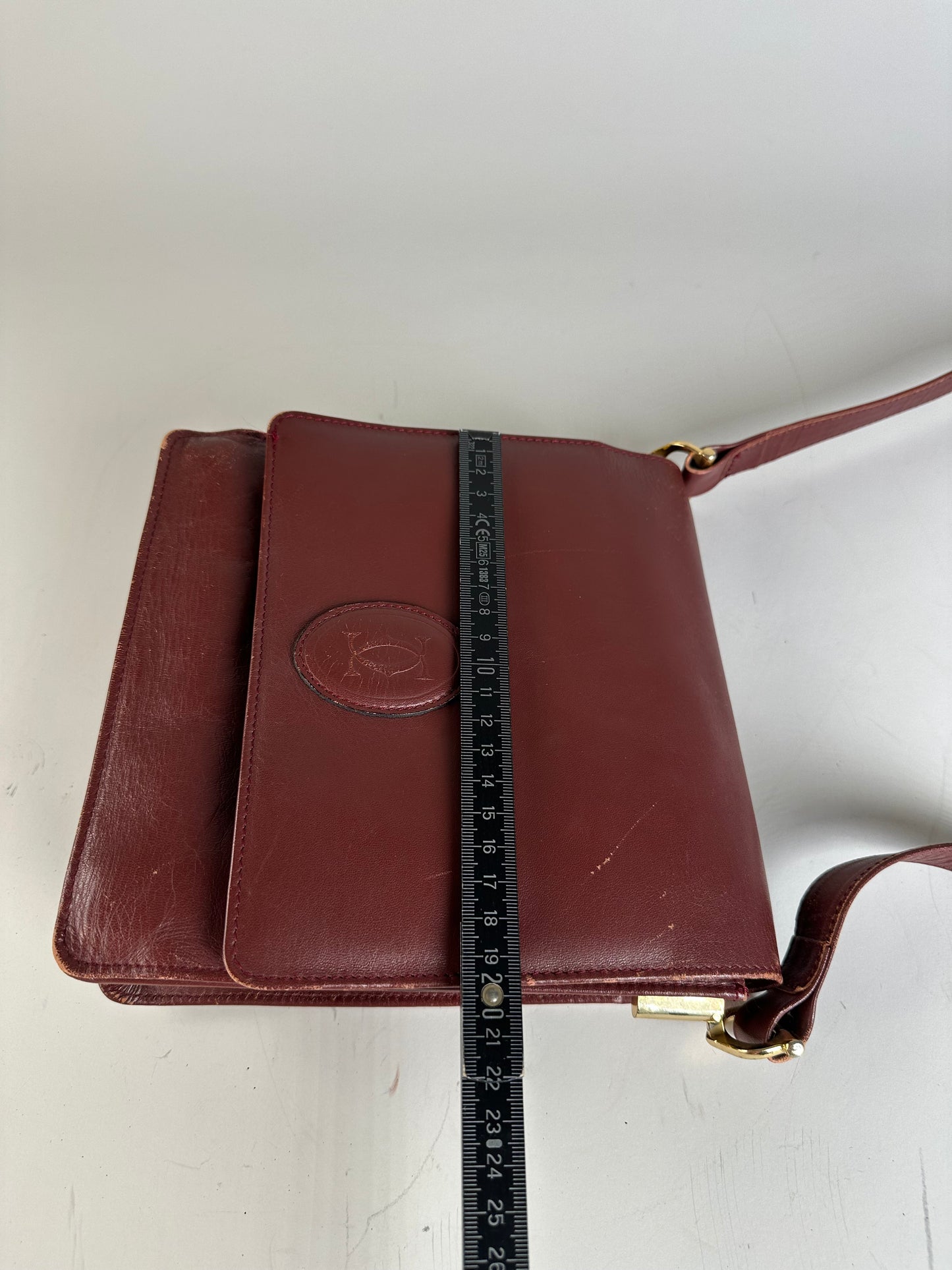 Vintage Cartier Leather Shoulder Bag Burgundy Gold