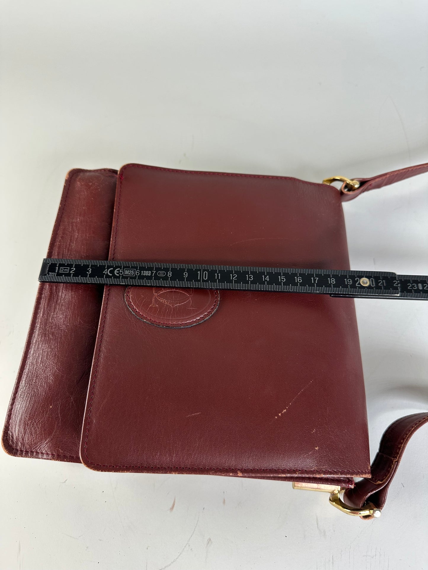 Vintage Cartier Leather Shoulder Bag Burgundy Gold