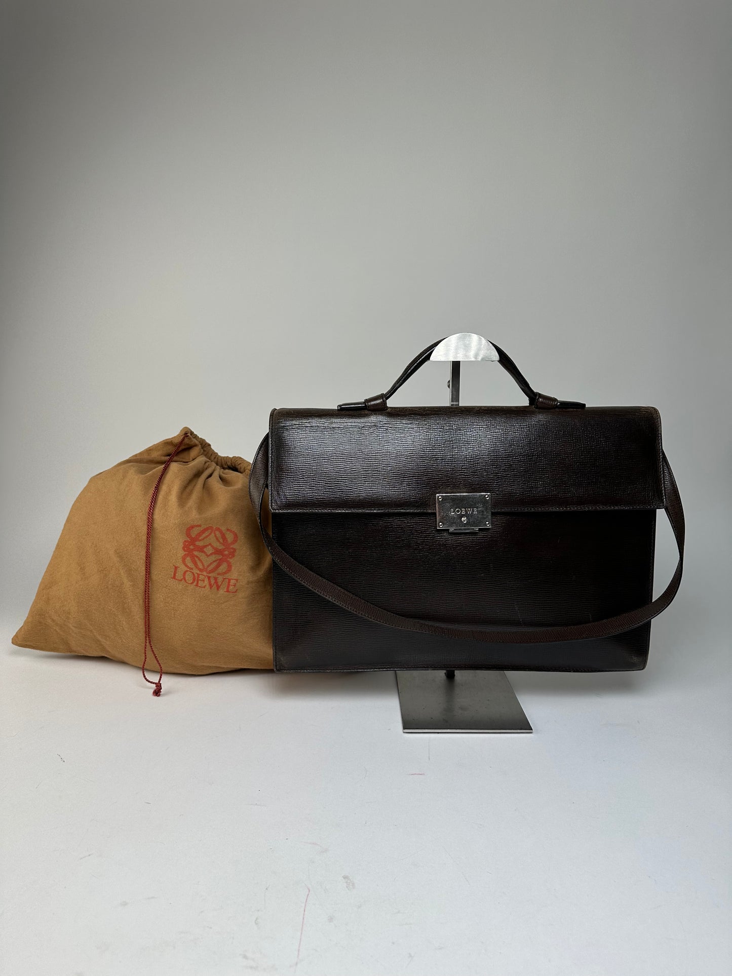 Vintage Loewe Madrid Leather 2Way Briefcase Dark Brown