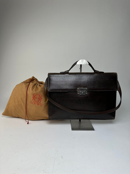 Vintage Loewe Madrid Leather 2Way Briefcase Dark Brown