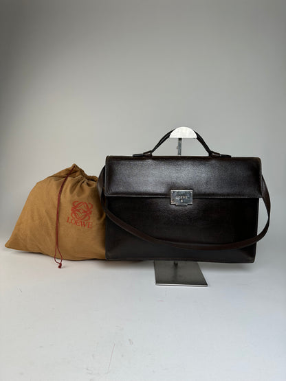 Vintage Loewe Madrid Leather 2Way Briefcase Dark Brown