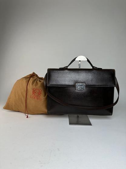 Vintage Loewe Madrid Leather 2Way Briefcase Dark Brown