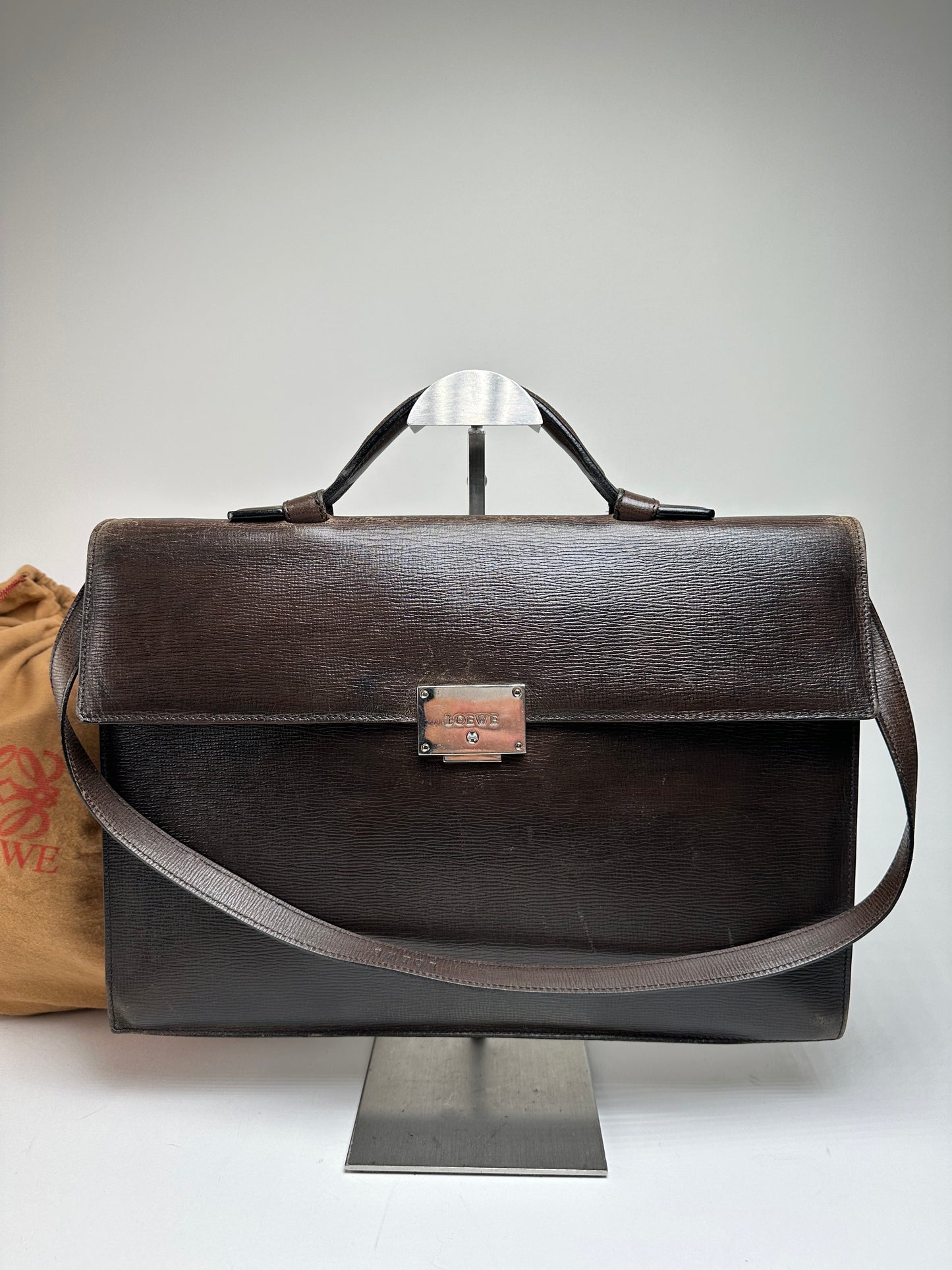 Vintage Loewe Madrid Leather 2Way Briefcase Dark Brown