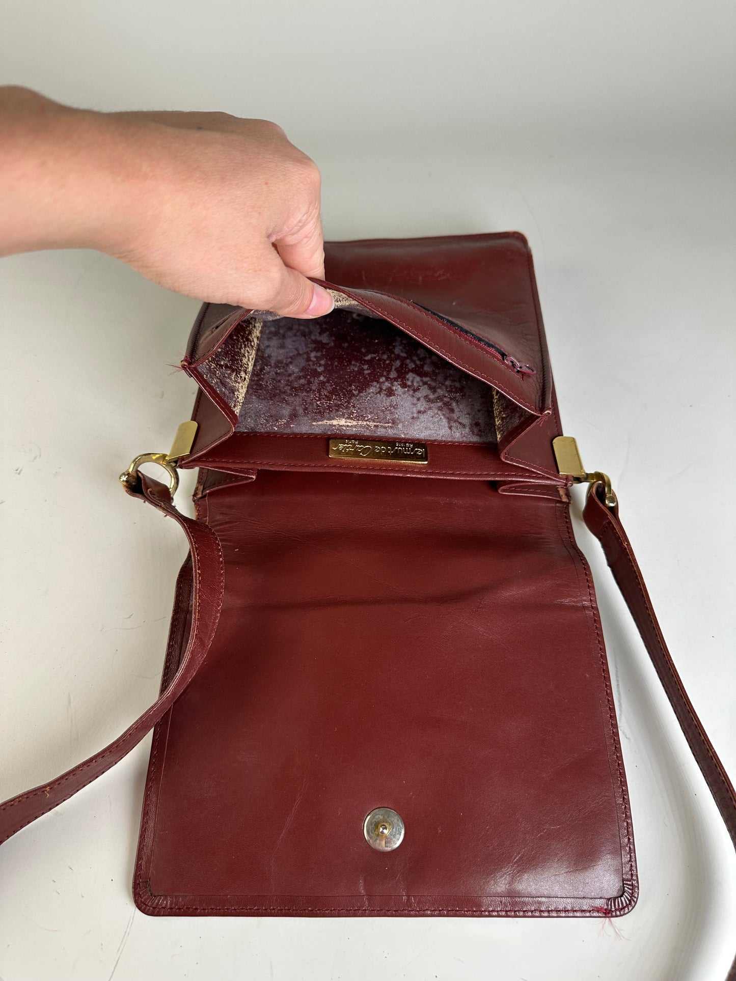 Vintage Cartier Leather Shoulder Bag Burgundy Gold