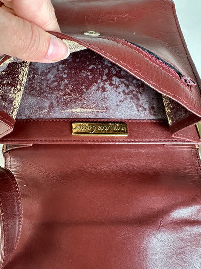 Vintage Cartier Leather Shoulder Bag Burgundy Gold