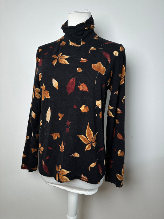 Vintage Salvatore Ferragamo Leaf Emblossed Turtle Neck Sweater Black Brown S